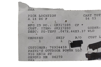Ariens 08317200 Tension Spring .046x.44x3.37 NOS