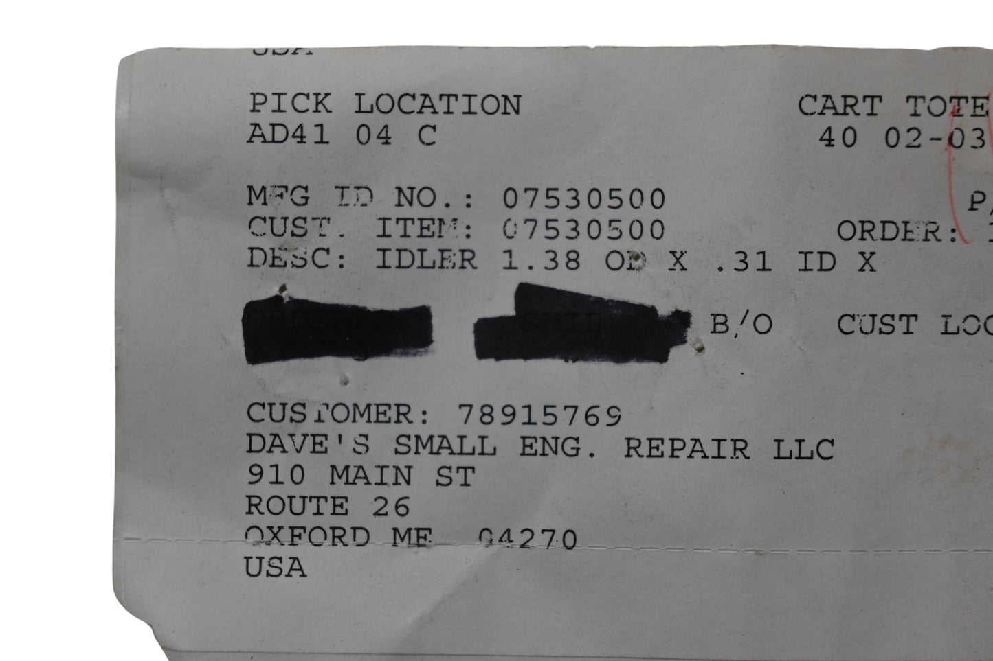 Ariens 07530500 Idler 1.38 OD x .31 ID NOS