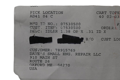 Ariens 07530500 Idler 1.38 OD x .31 ID NOS