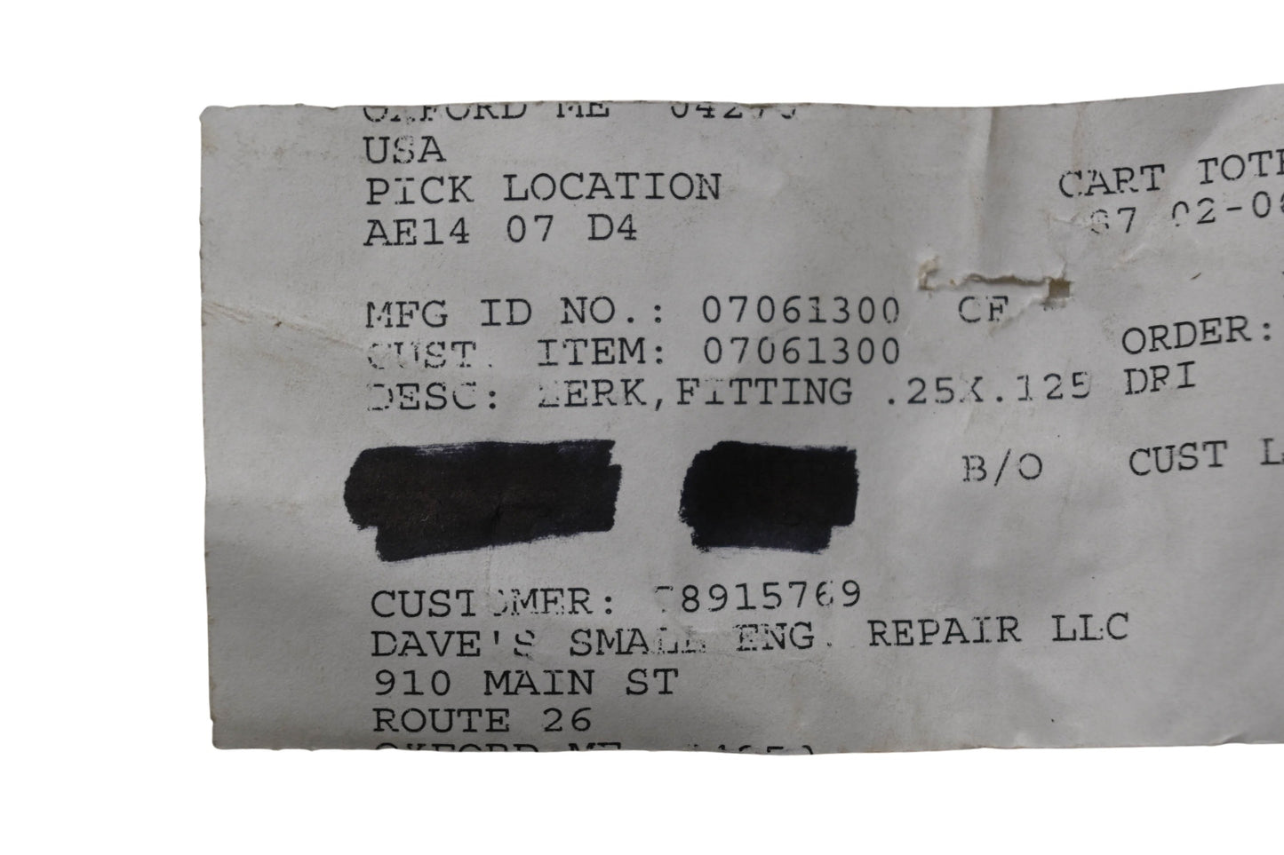 Ariens 07061300 Zerk Fitting .25x.125 NOS