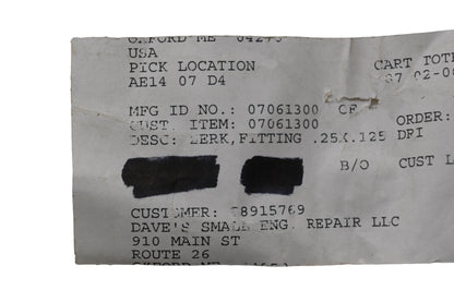 Ariens 07061300 Zerk Fitting .25x.125 NOS