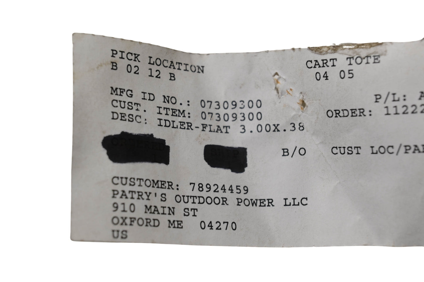 Ariens 07309300 Flat Idler 3.00x.38 NOS