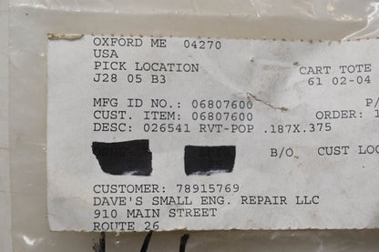 Ariens 06807600 Pop Rivets Qty 2 NOS