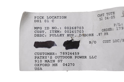 Ariens 00268703 D-Bore Pulley Hub NOS