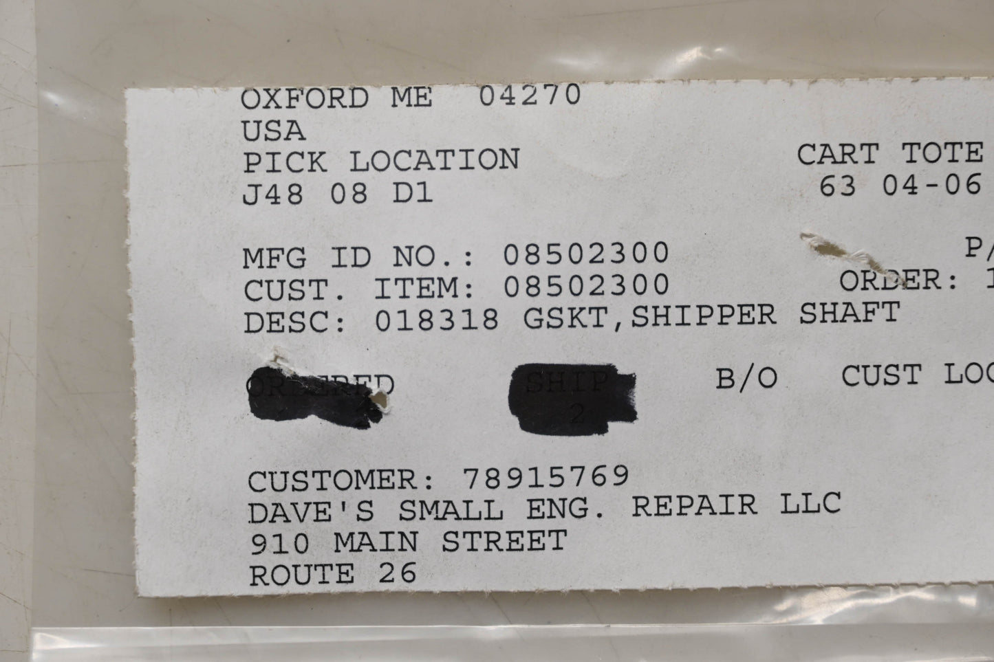 Ariens 08502300 Shipper Shaft Gasket NOS