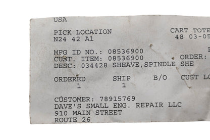Ariens 08536900 Spindle Sheave NOS