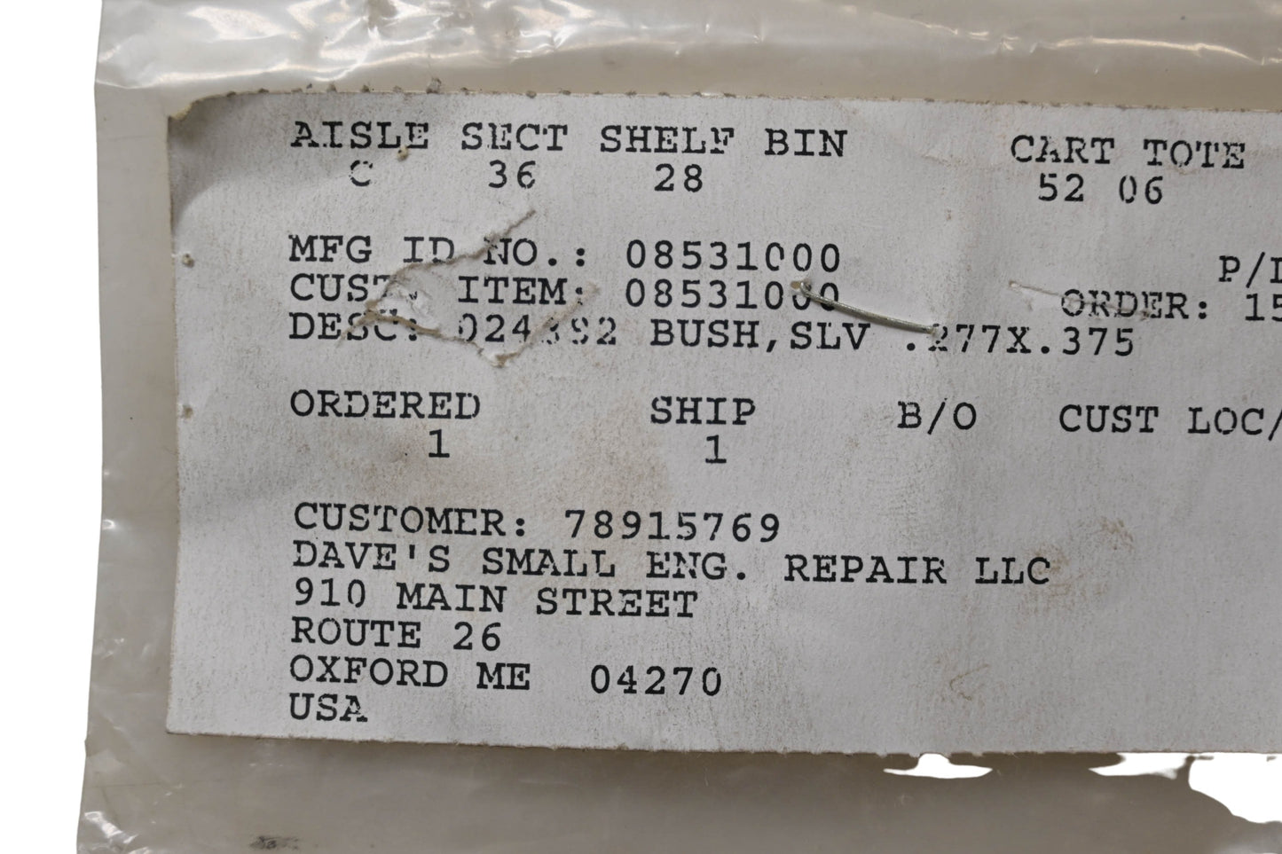 Ariens 08531000 Sleeve Bushing NOS