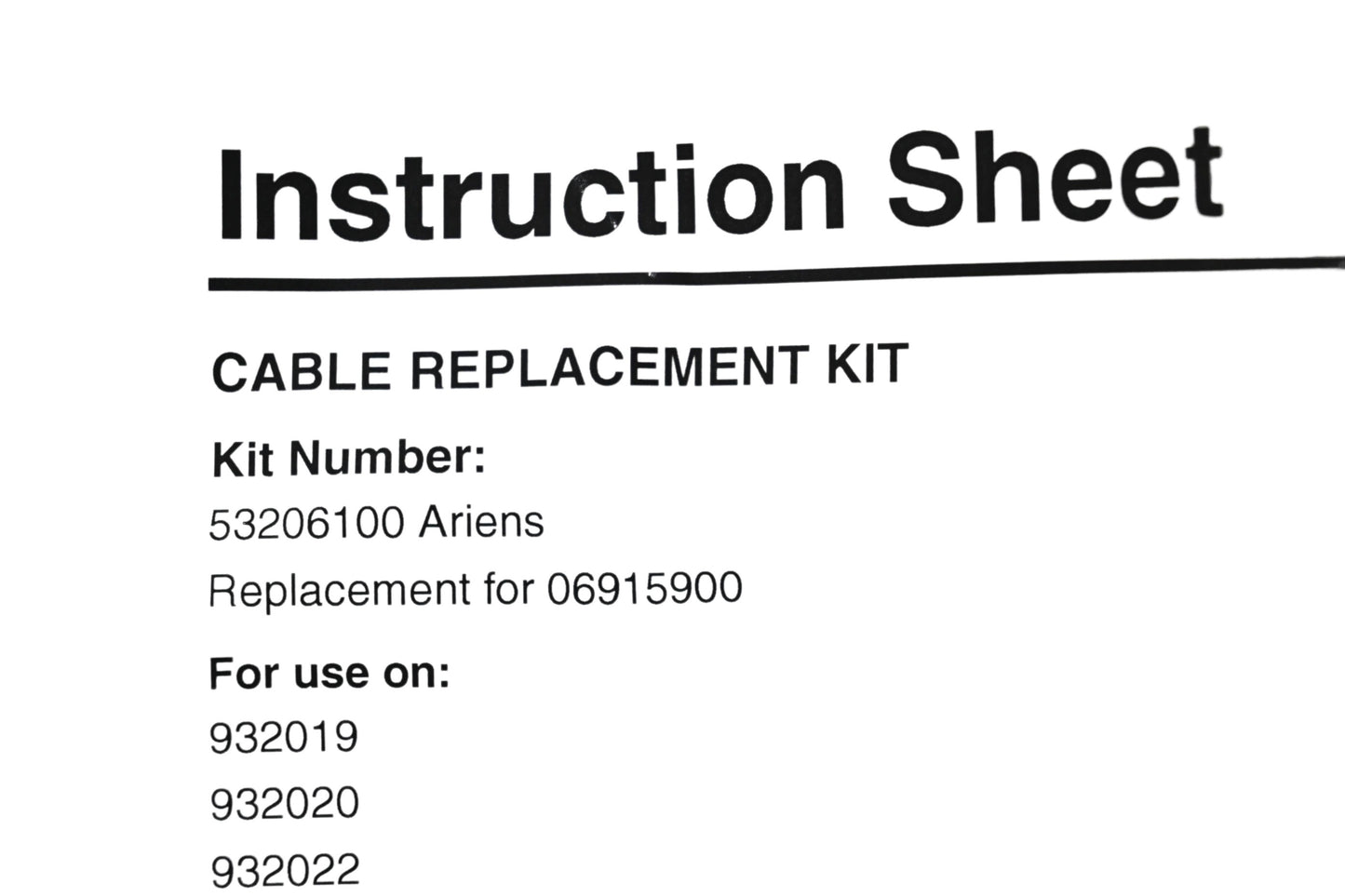 Ariens 53206100, 06915900 Cable Replacement Kit NOS