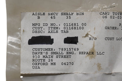 Ariens 01168100 Axle Tab NOS