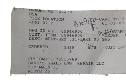 Ariens 05946900 Hex Bolt NOS