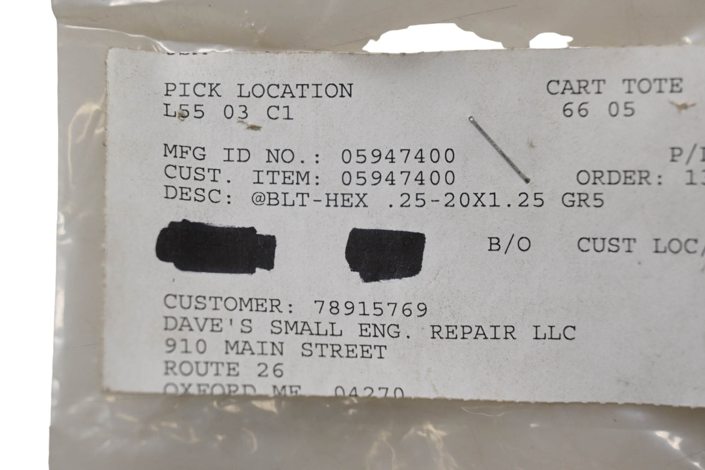 Ariens 05947400, 5901738 Hex Bolt .25-20x1.25 NOS