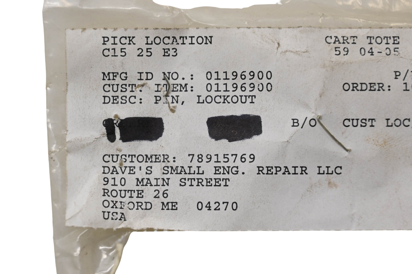 Ariens 01196900 Lockout Pin NOS