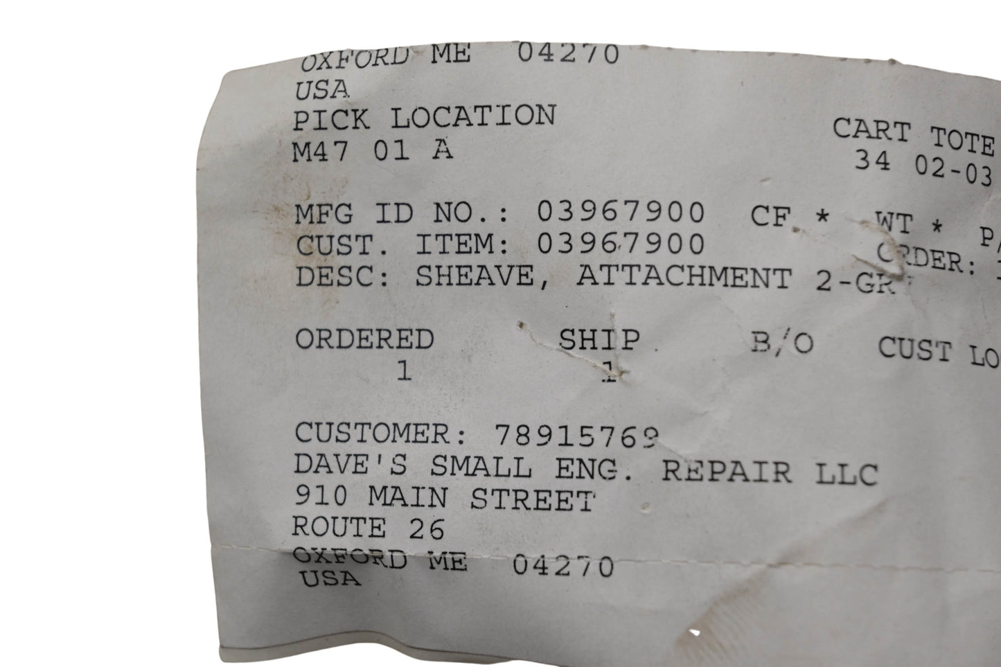Ariens 03967900 Attachment Sheave NOS