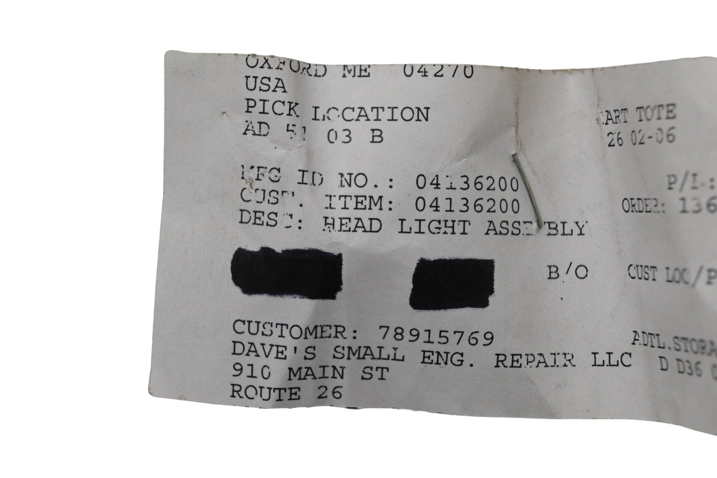 Ariens 04136200 Head Light Assembly NOS