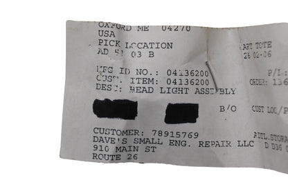 Ariens 04136200 Head Light Assembly NOS