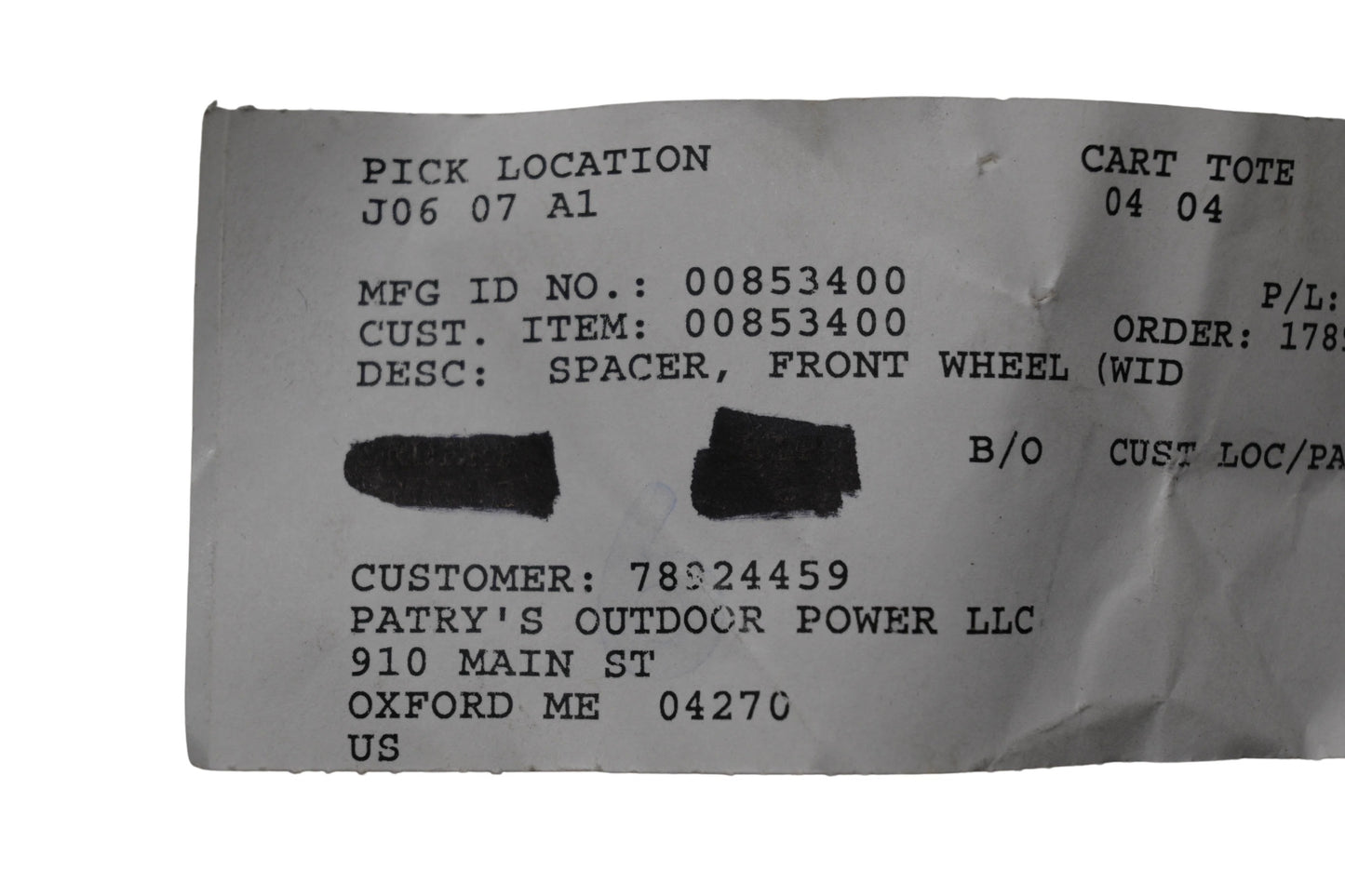 Ariens 00853400 Front Wheel Spacer NOS