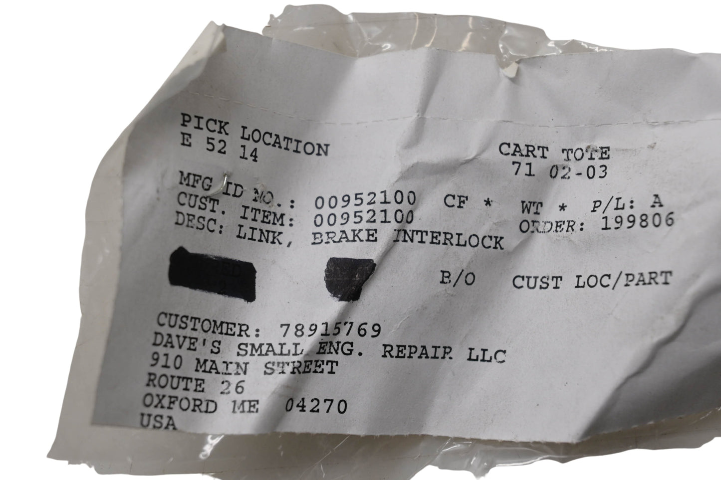 Ariens 00952100 Brake Interlock Link NOS