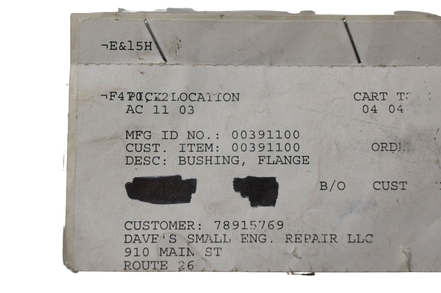 Ariens 00391100 Flange Bushing NOS