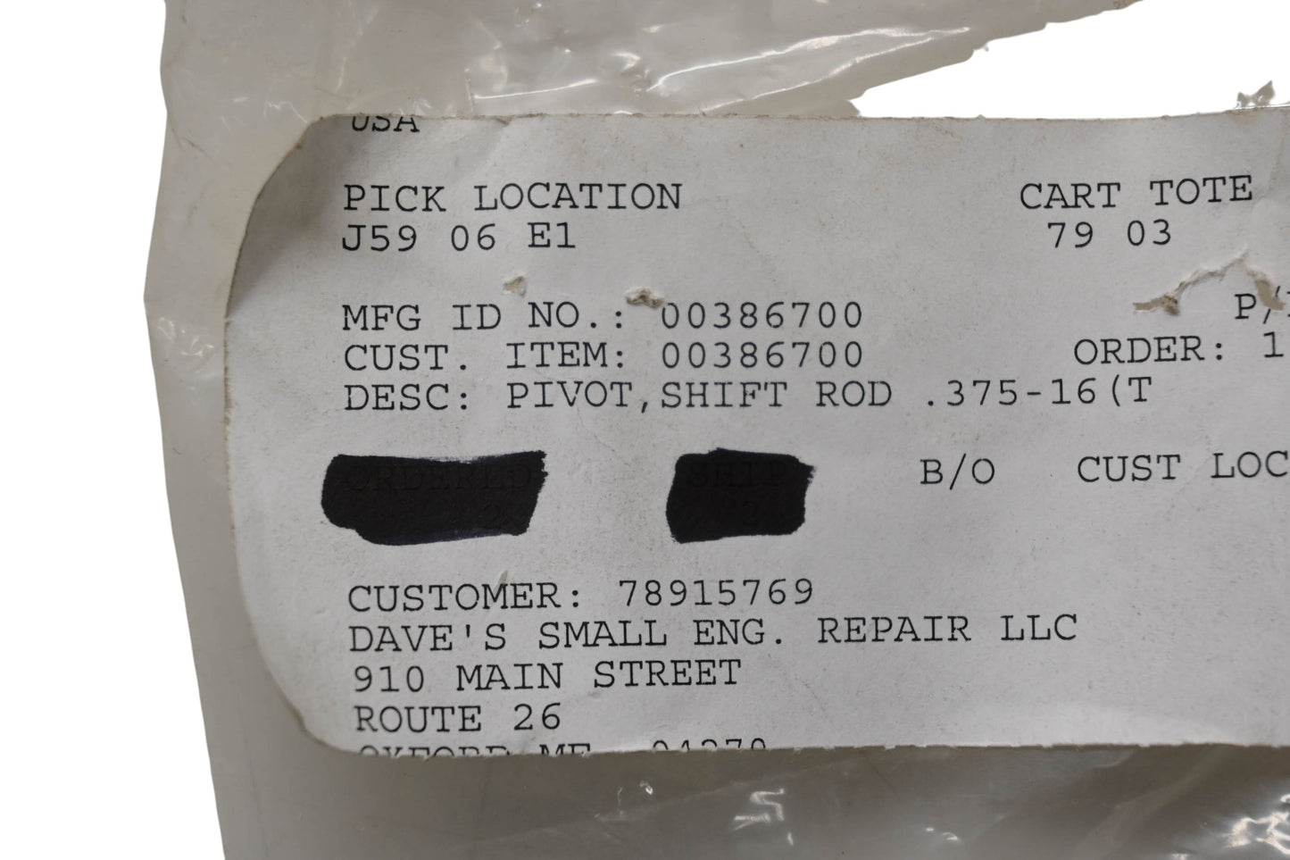 Ariens 00386700 Shift Rod Pivot NOS