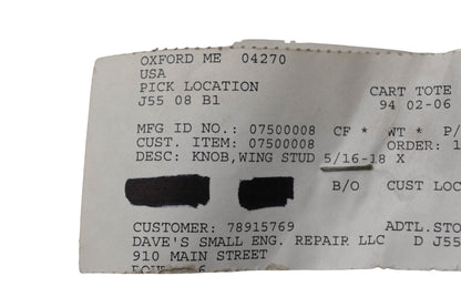 Ariens 07500008 Wing Stud Knob NOS
