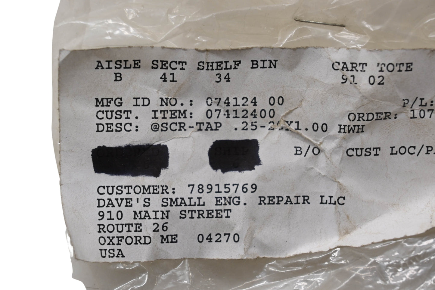 Ariens 07412400 Tap Screws .25-20x1.00 Qty 2 NOS