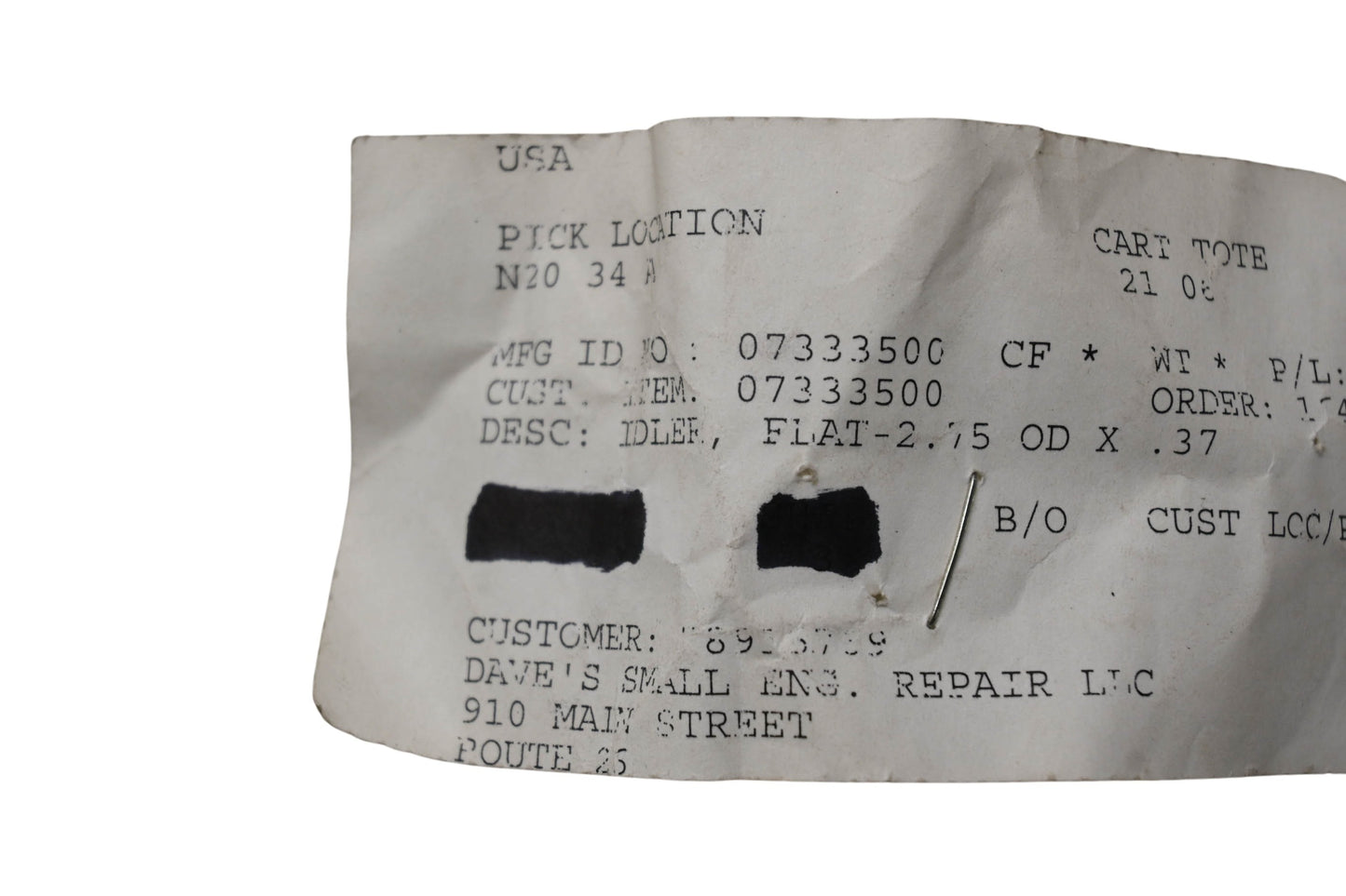 Ariens 07333500 Flat Idler 2.75 OD x .37 NOS