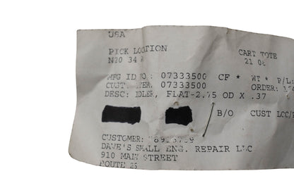 Ariens 07333500 Flat Idler 2.75 OD x .37 NOS