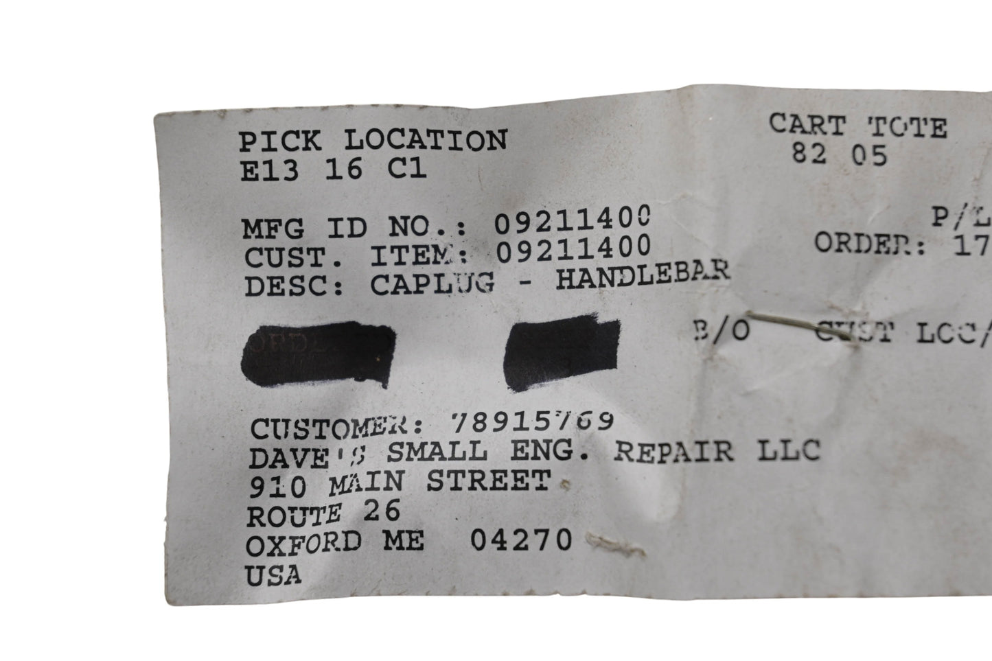 Ariens 09211400 Handlebar Caplug NOS