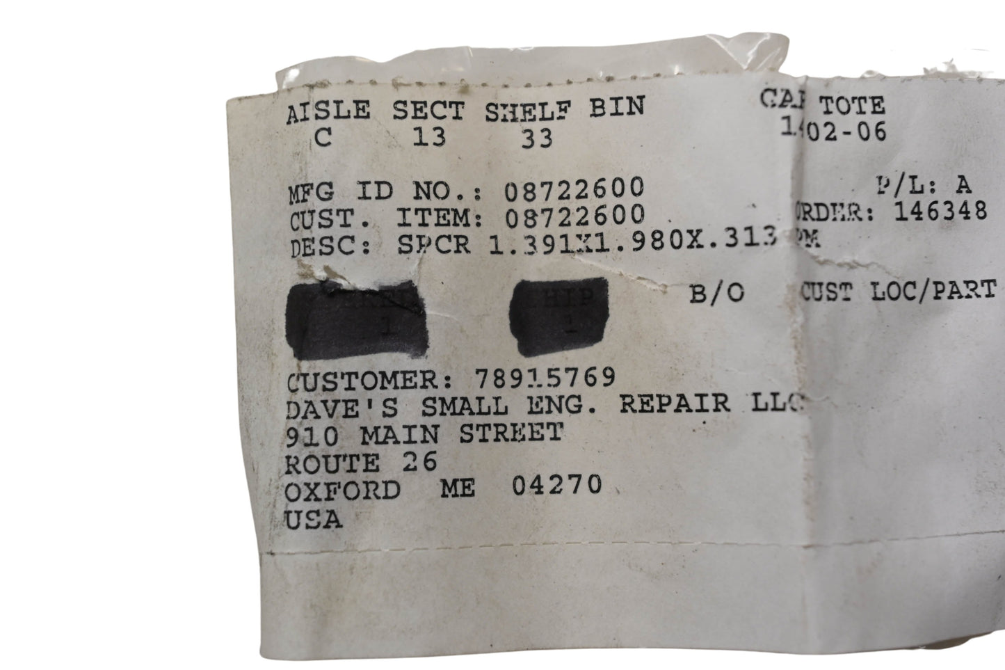 Ariens 08722600 Spacer NOS