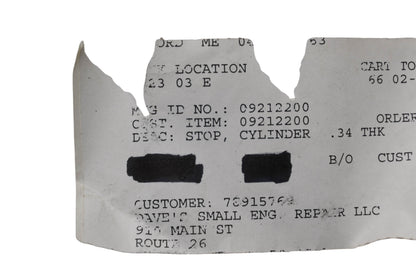 Ariens 09212200 Cylinder Stop NOS