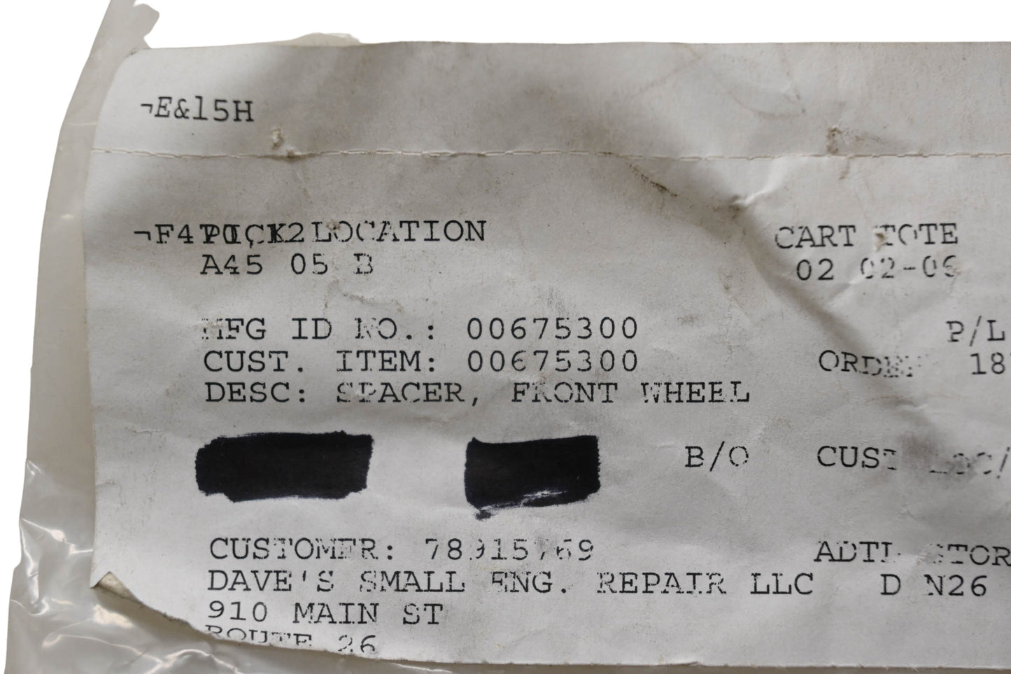 Ariens 00675300 Front Wheel Spacer NOS
