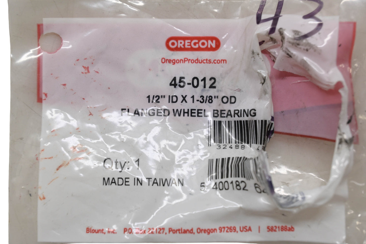Oregon 45-012 Flanged Wheel Bearing 1/2" ID 1-3/8" OD NOS