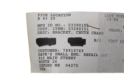 Ariens 03390151 Chute Crank Bracket NOS