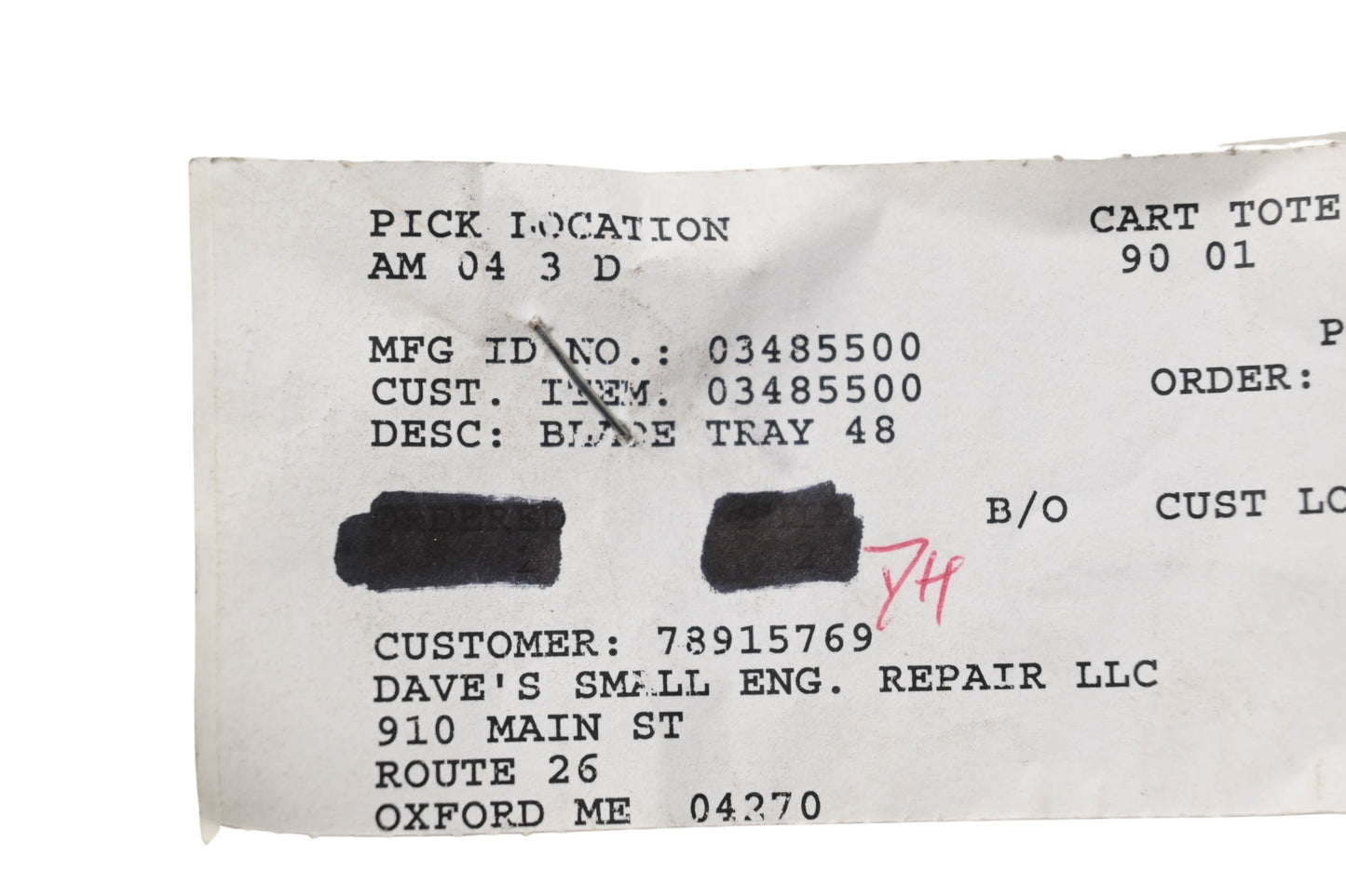 Ariens 03485500 Blade Tray NOS