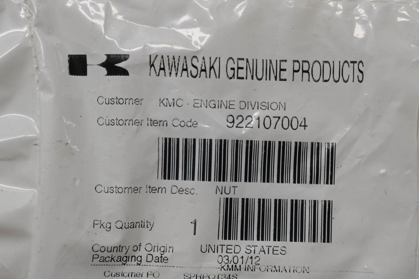 New OEM Kawasaki 92210-7004 Wing Nut NOS