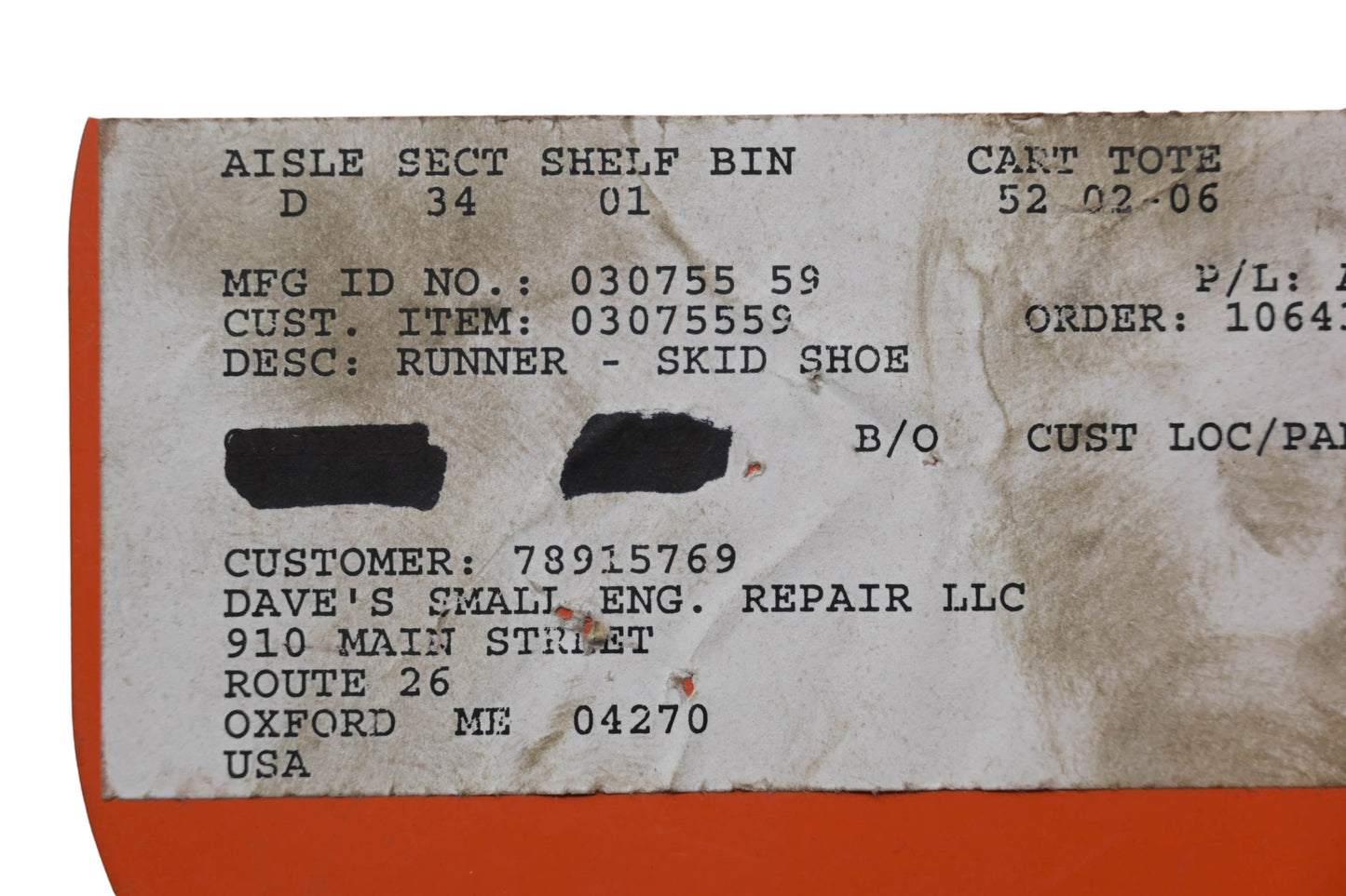 Ariens 03075559 Skid Shoe Runner NOS