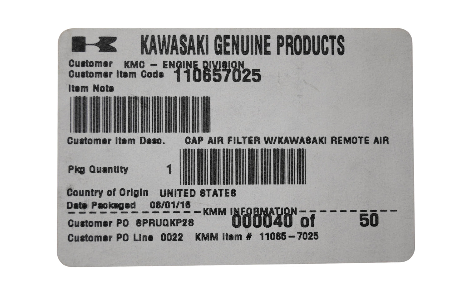 New OEM Kawasaki 11065-7025 Air Filter Rain Cap NOS