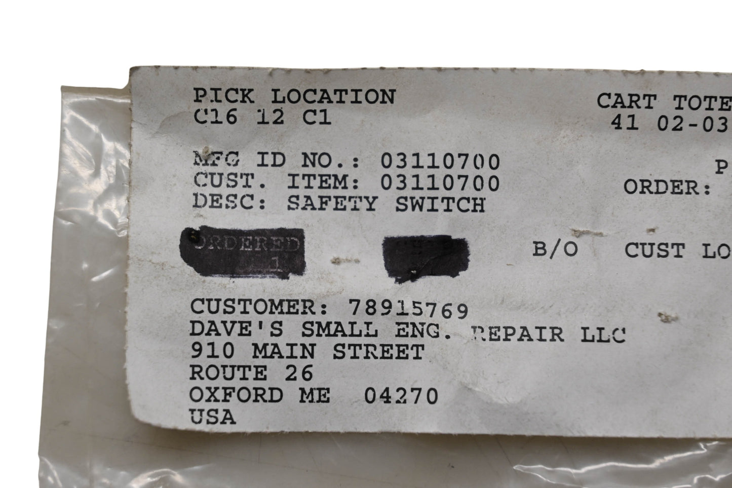 Ariens 03110700 Safety Switch NOS