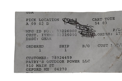 Ariens 03226000 Plastic Drive Gear NOS