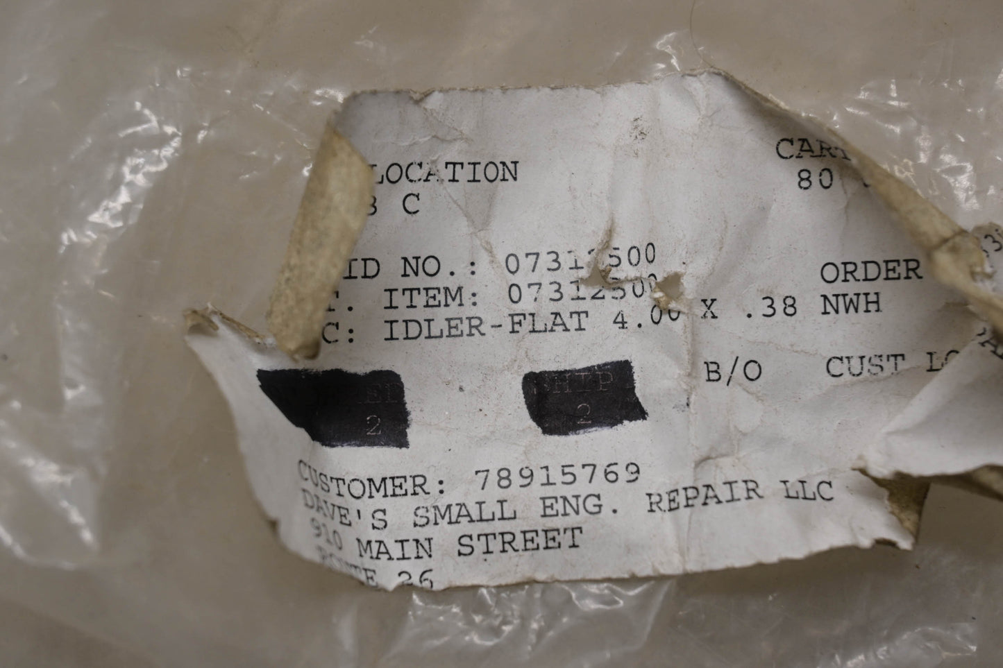 Ariens 07312500 Flat Idler 4.00 x .38 NOS