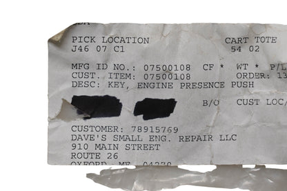 Ariens 07500108 Engine Presence Push Key NOS