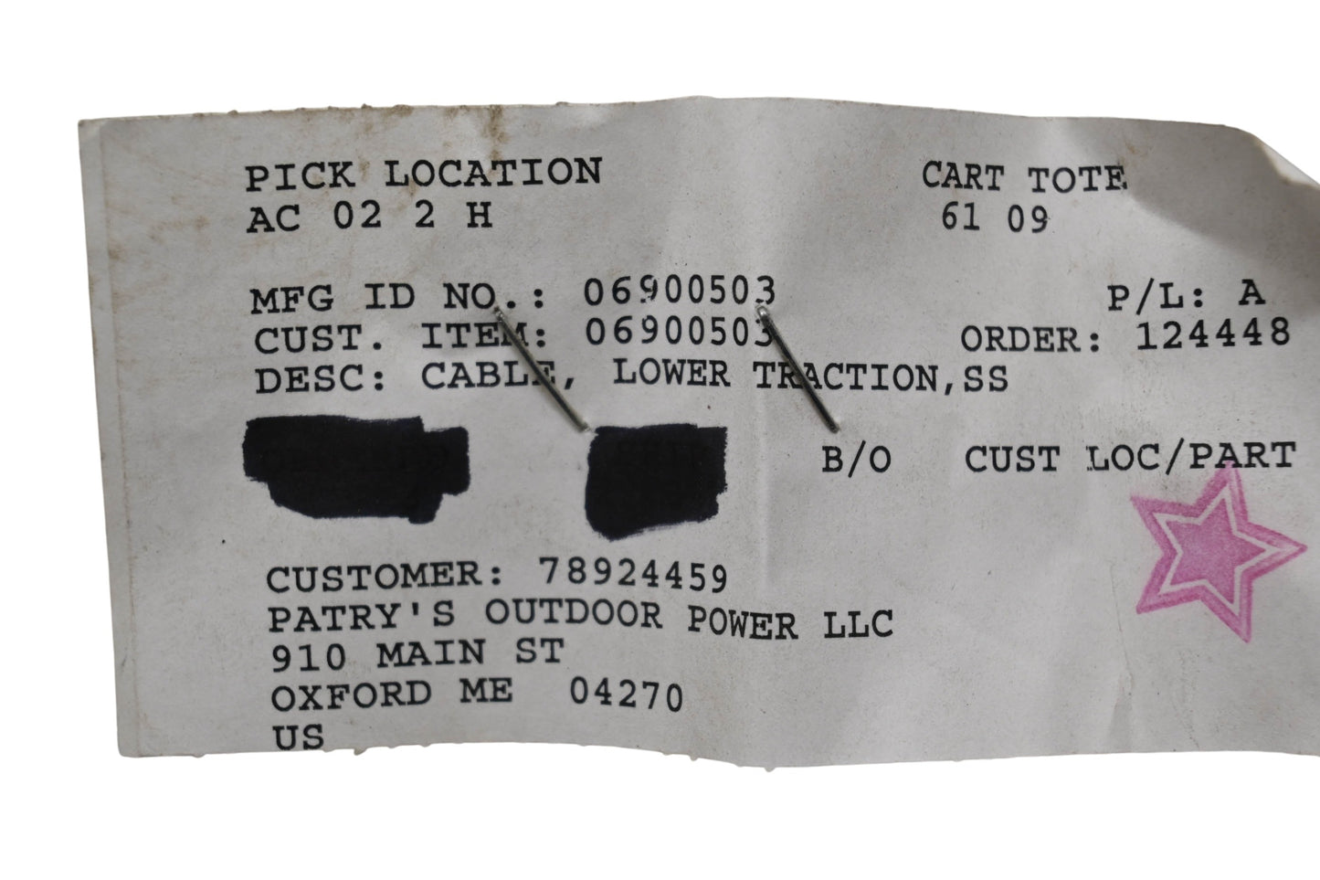 Ariens 06900503 Lower Traction Cable NOS