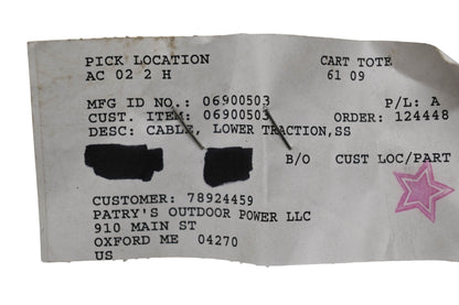 Ariens 06900503 Lower Traction Cable NOS