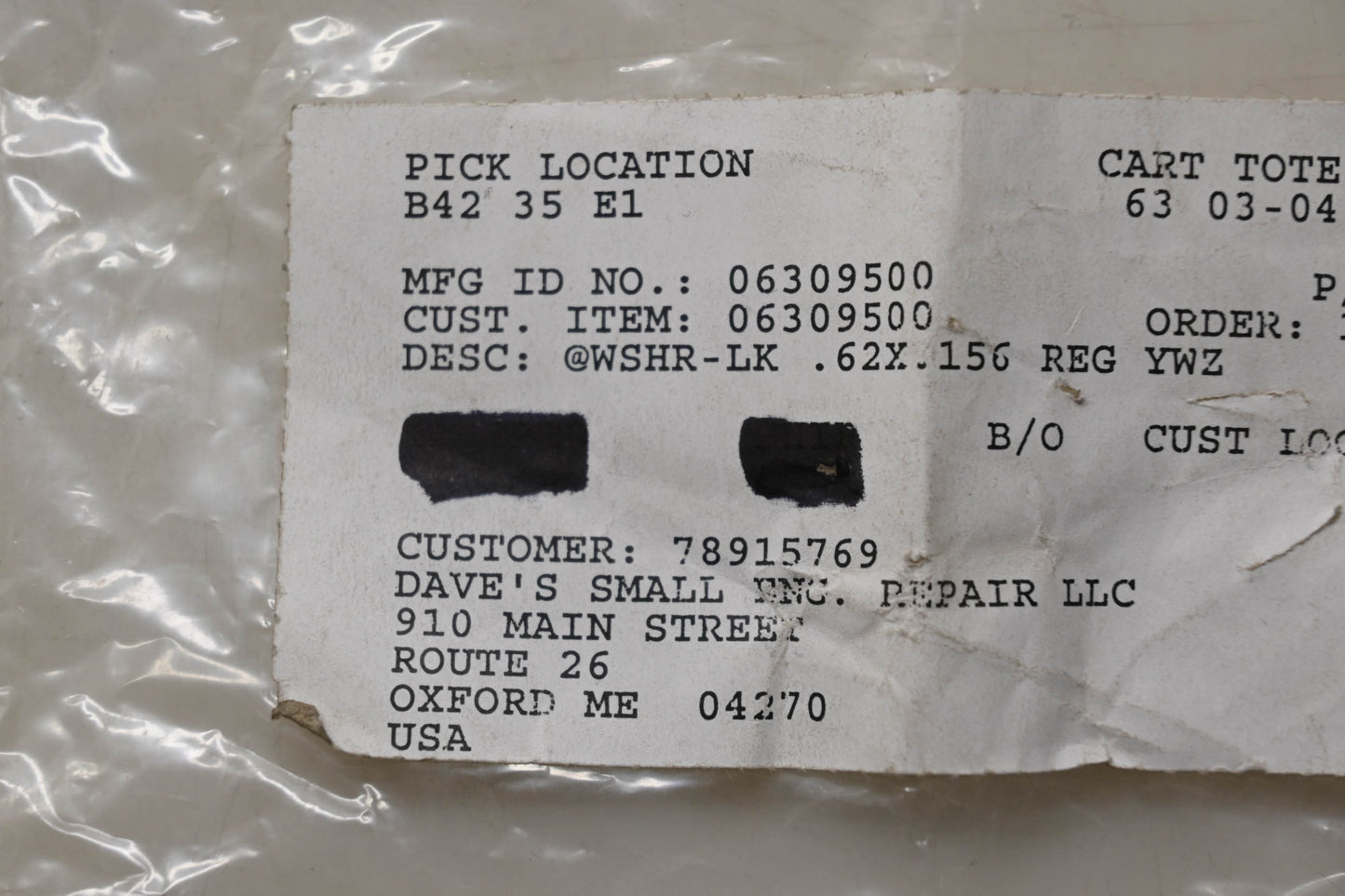 Ariens 06309500 Lock Washer NOS