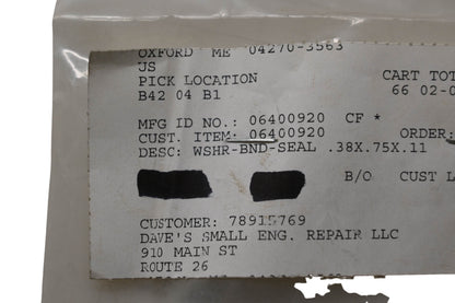 Ariens 06400920 Washer Seal NOS
