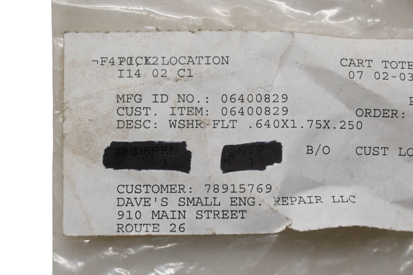 Ariens 06400829 Flat Washer .650x1.75x.250 NOS