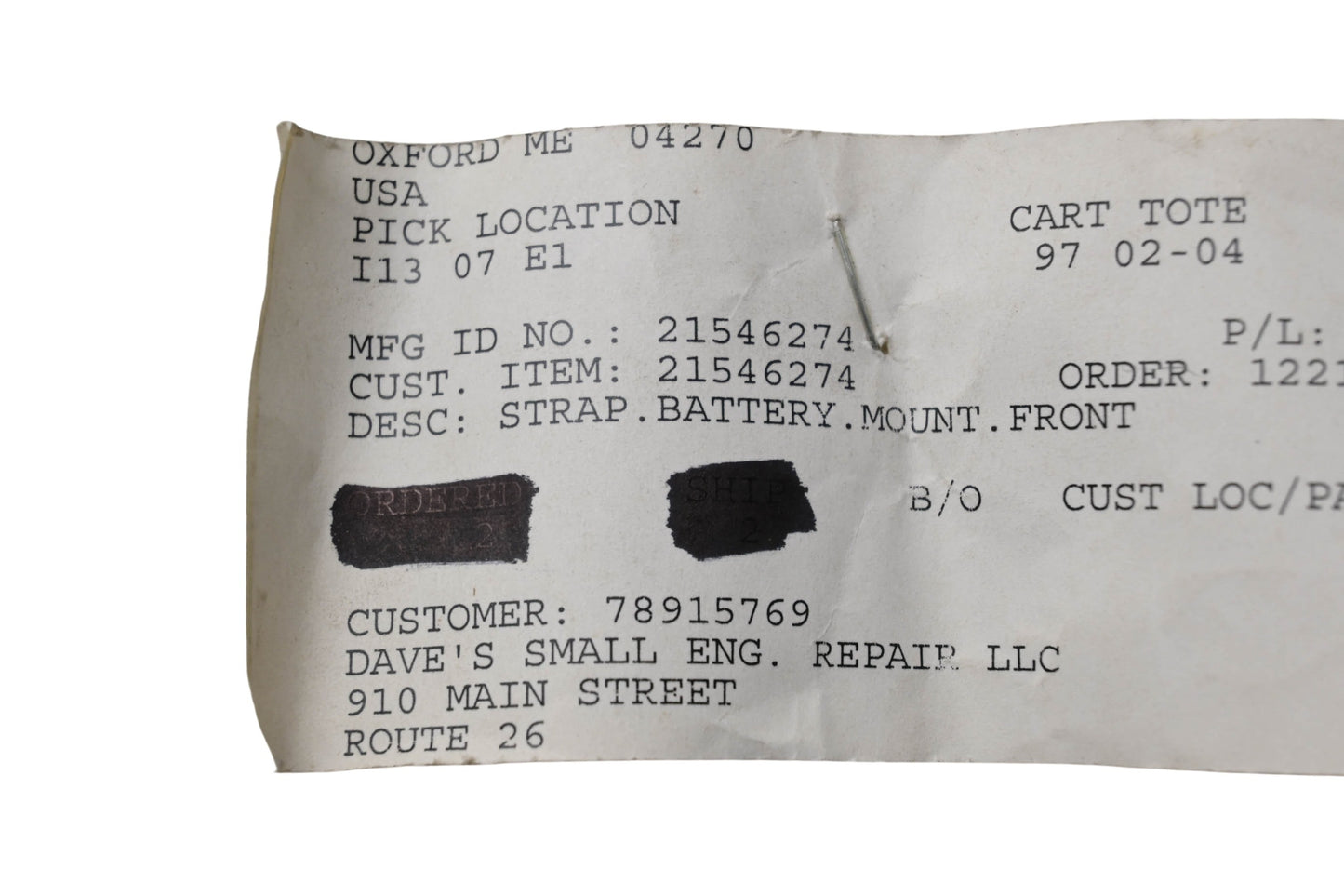 Ariens 21546274 Front Mount Battery Strap NOS