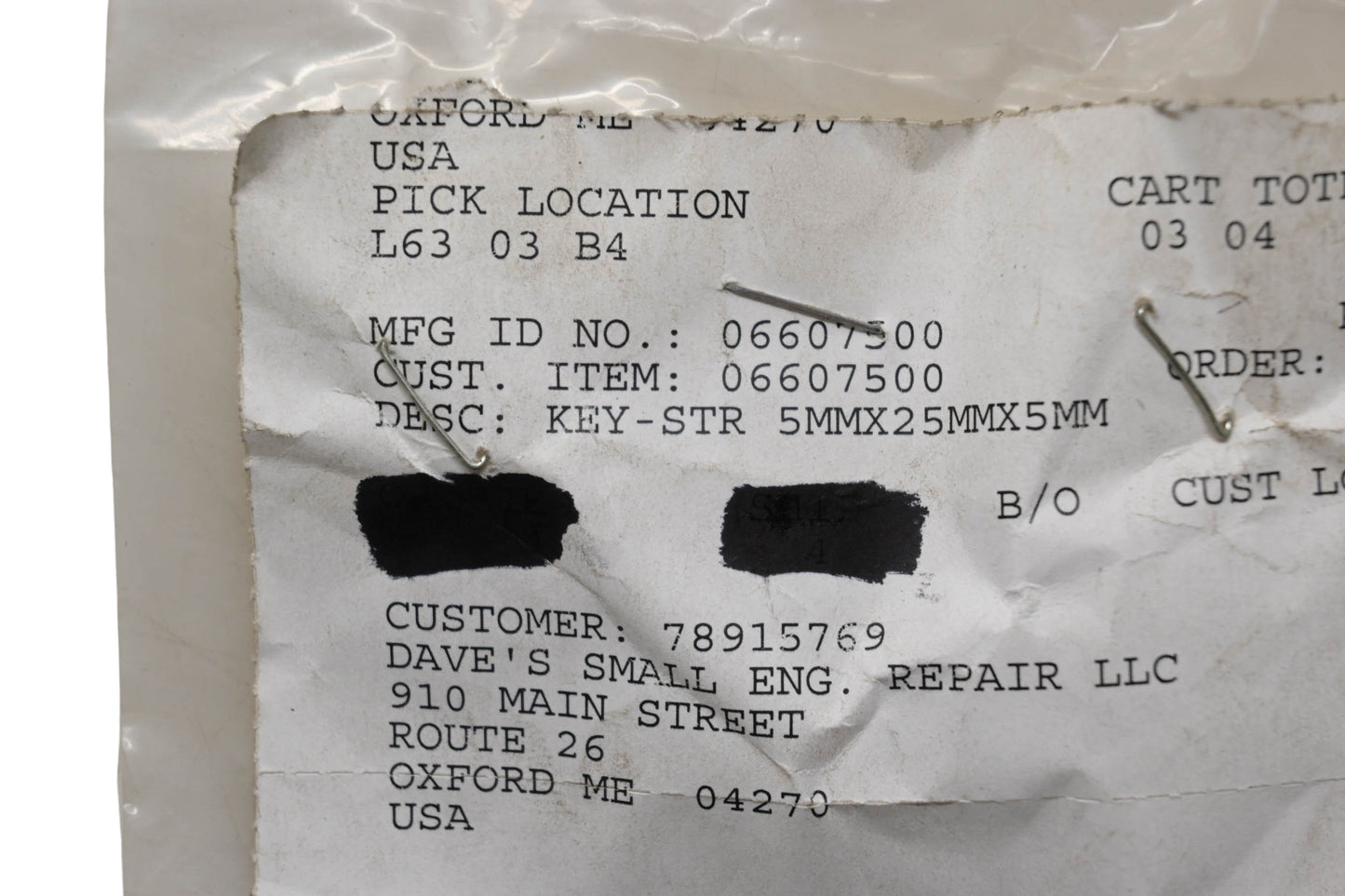 Ariens 06607500 Straight Key NOS