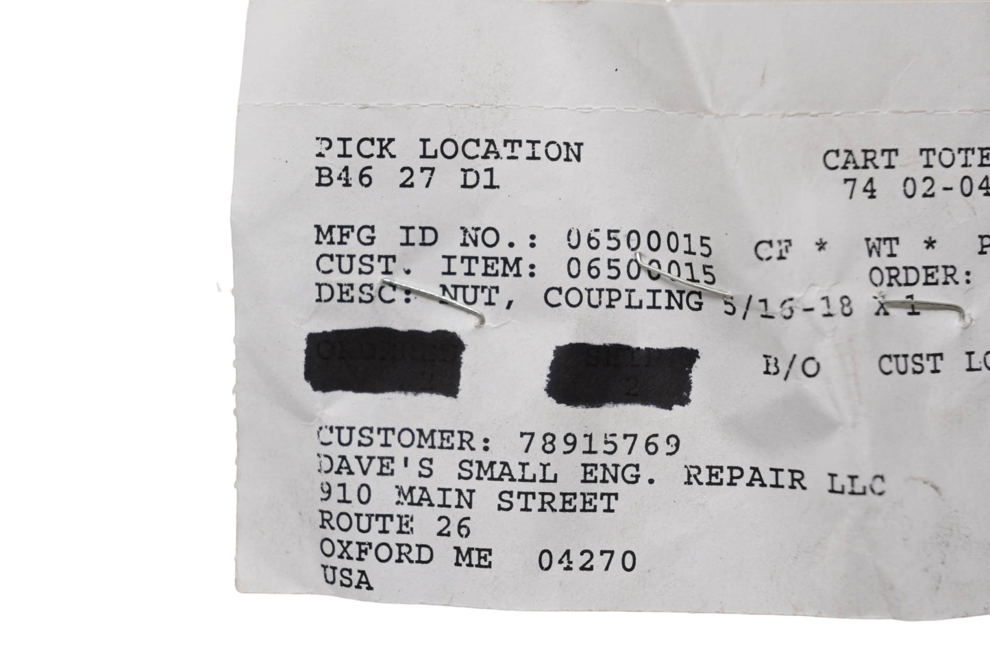 Ariens 06500015, 6500927 Coupling Nut NOS