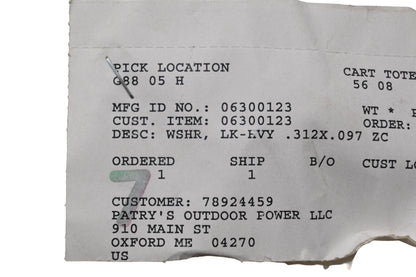 Ariens 06300123 Heavy Lock Washer NOS
